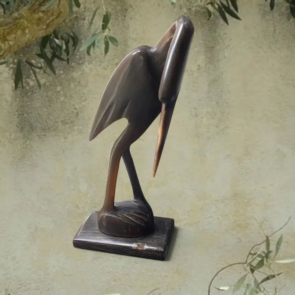 Vtg MCM Carved Buffalo Horn Crane Bird Sculpture 7